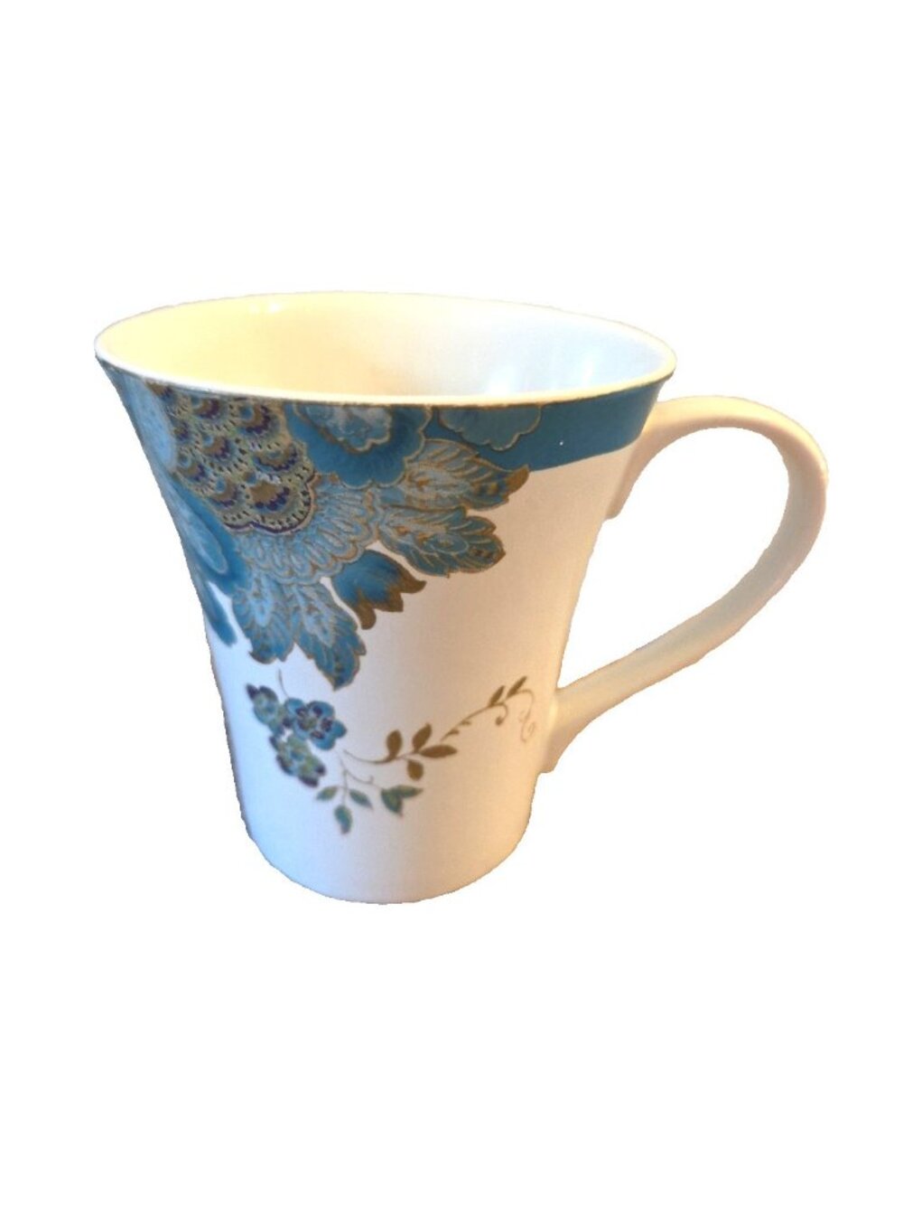 222 Fifth ELIZA Cup Mug Teal Blue Floral Fine Porcelain Coffee Tea